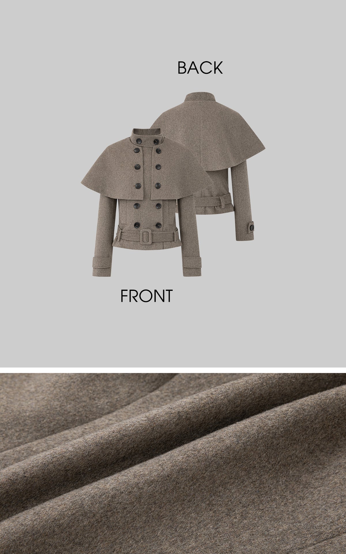 IAMXIAA Detachable Cape Double-Breasted Belted Jacket