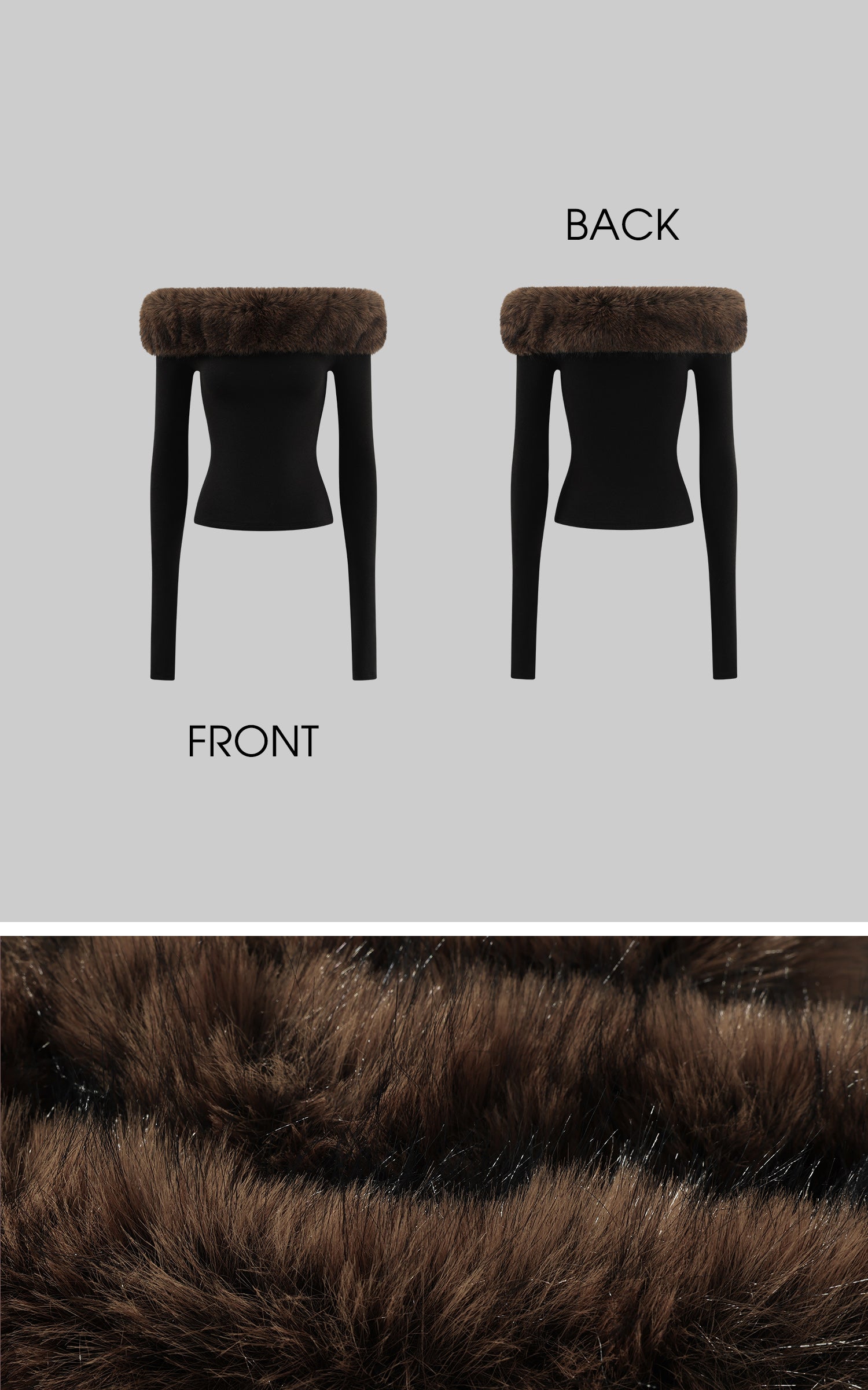 ROVENTE 페이크 퍼 오프숄더 긴팔 탑