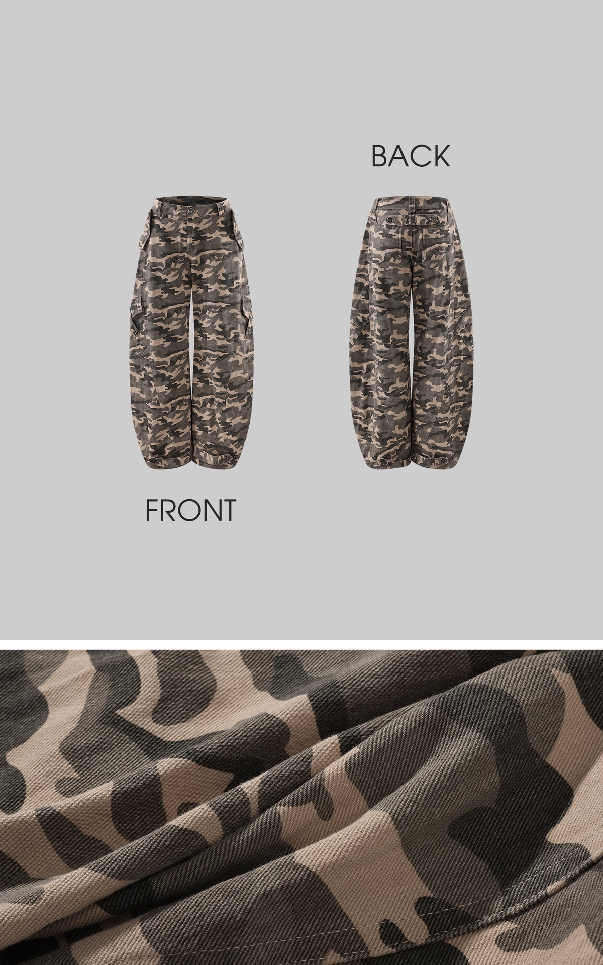 Rase le sol Camouflage Wide Leg Cargo Pants with Buttoned Hems