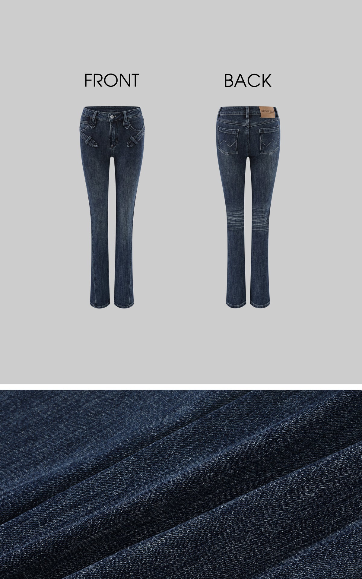 WARDEN EDGE Washed Blue Slim Straight-Leg Denim Pants with Angled Tabs &amp; Contrast Stitching