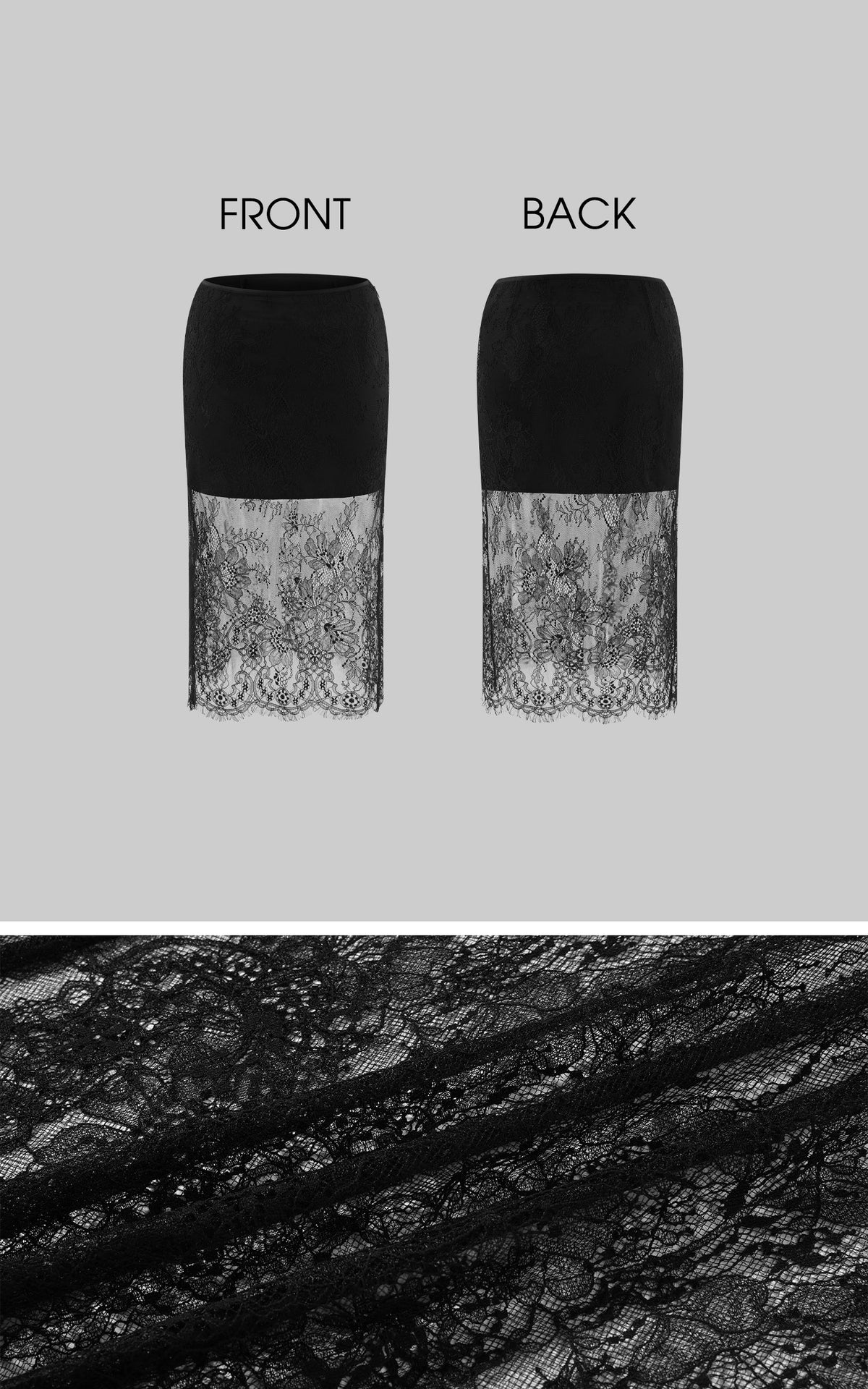 0122stepll Sheer Floral Lace Panel Low Rise Midi Skirt
