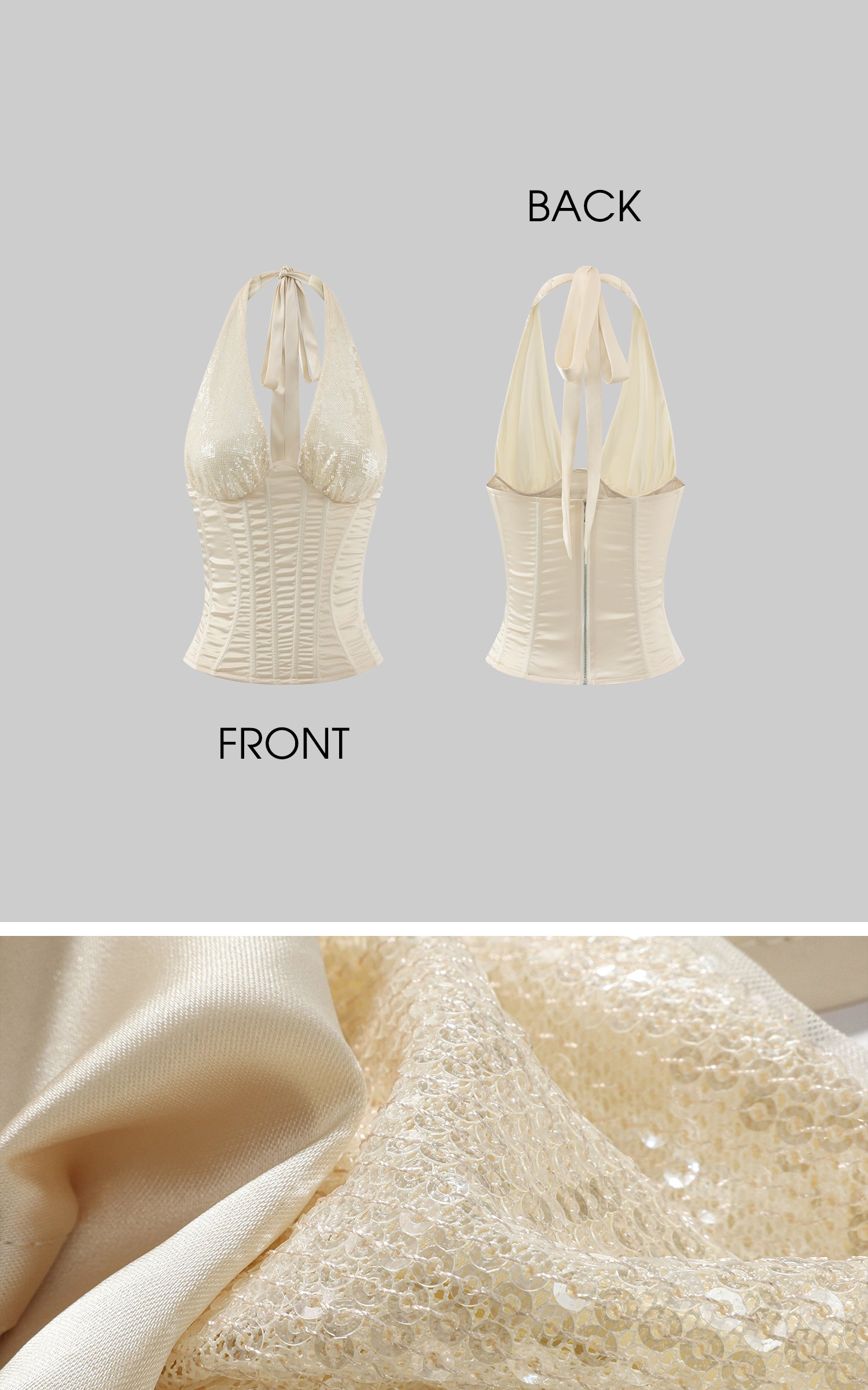ROVENTE Sequin Satin Corset Top