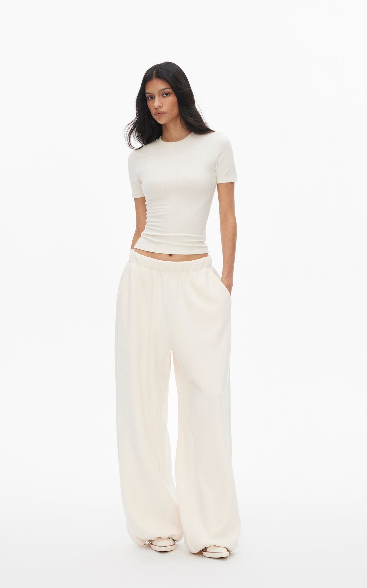 0122stepll Ensemble trois pièces : veste zippée en polaire, t-shirt ajusté et pantalon large