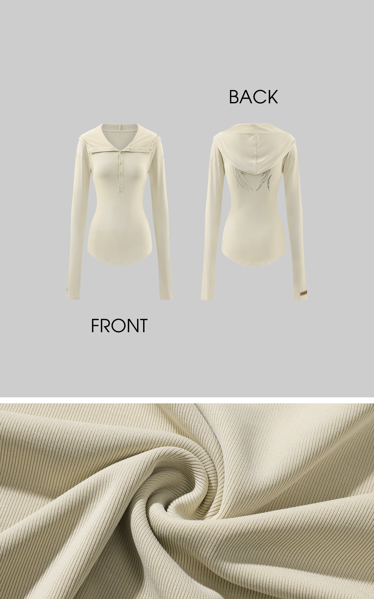 Rase le sol Fitted Long Sleeve Hooded Tee with Sketch Wing Motif