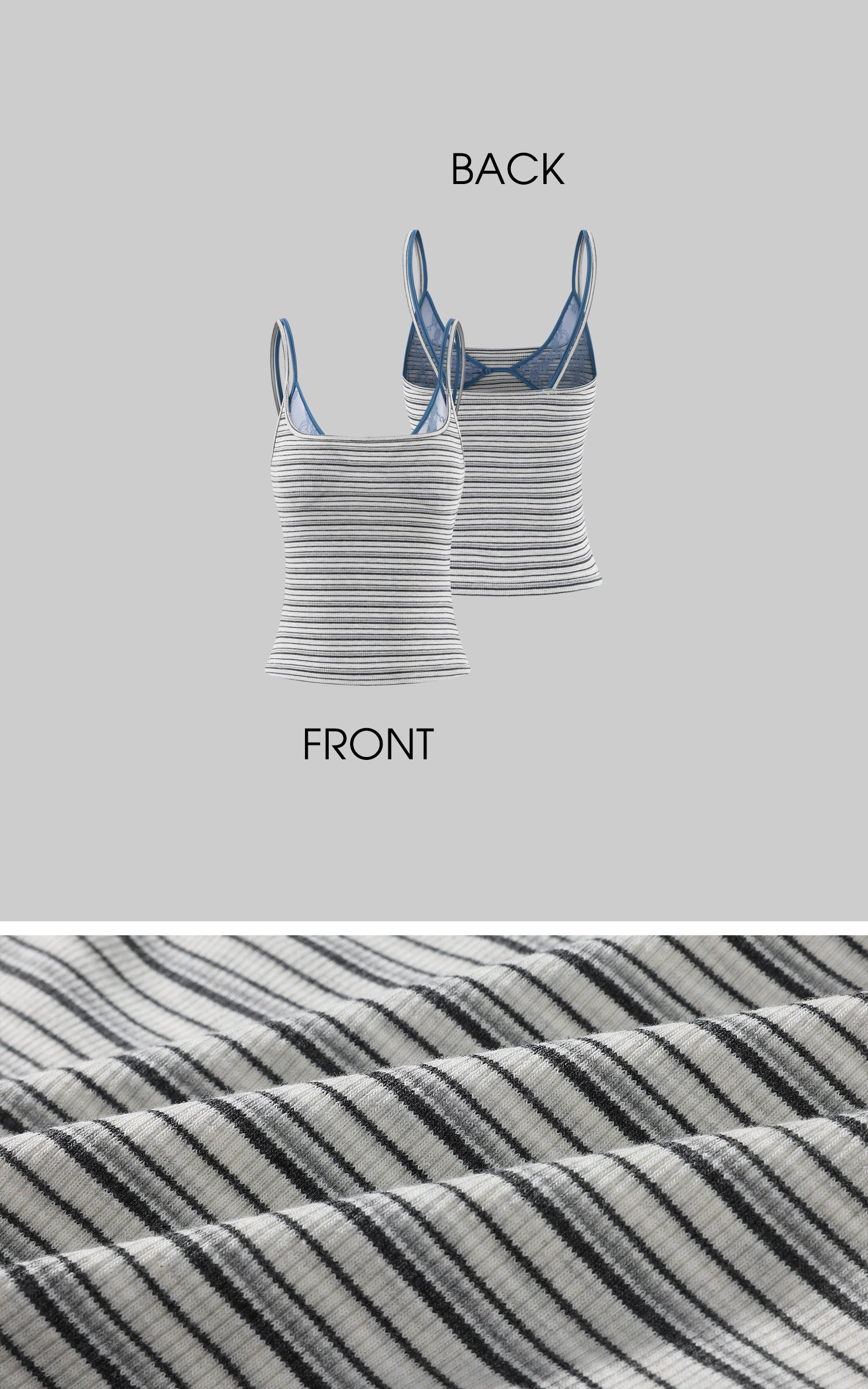Hydrae Striped Lace-Trim Square Neck Cami Top