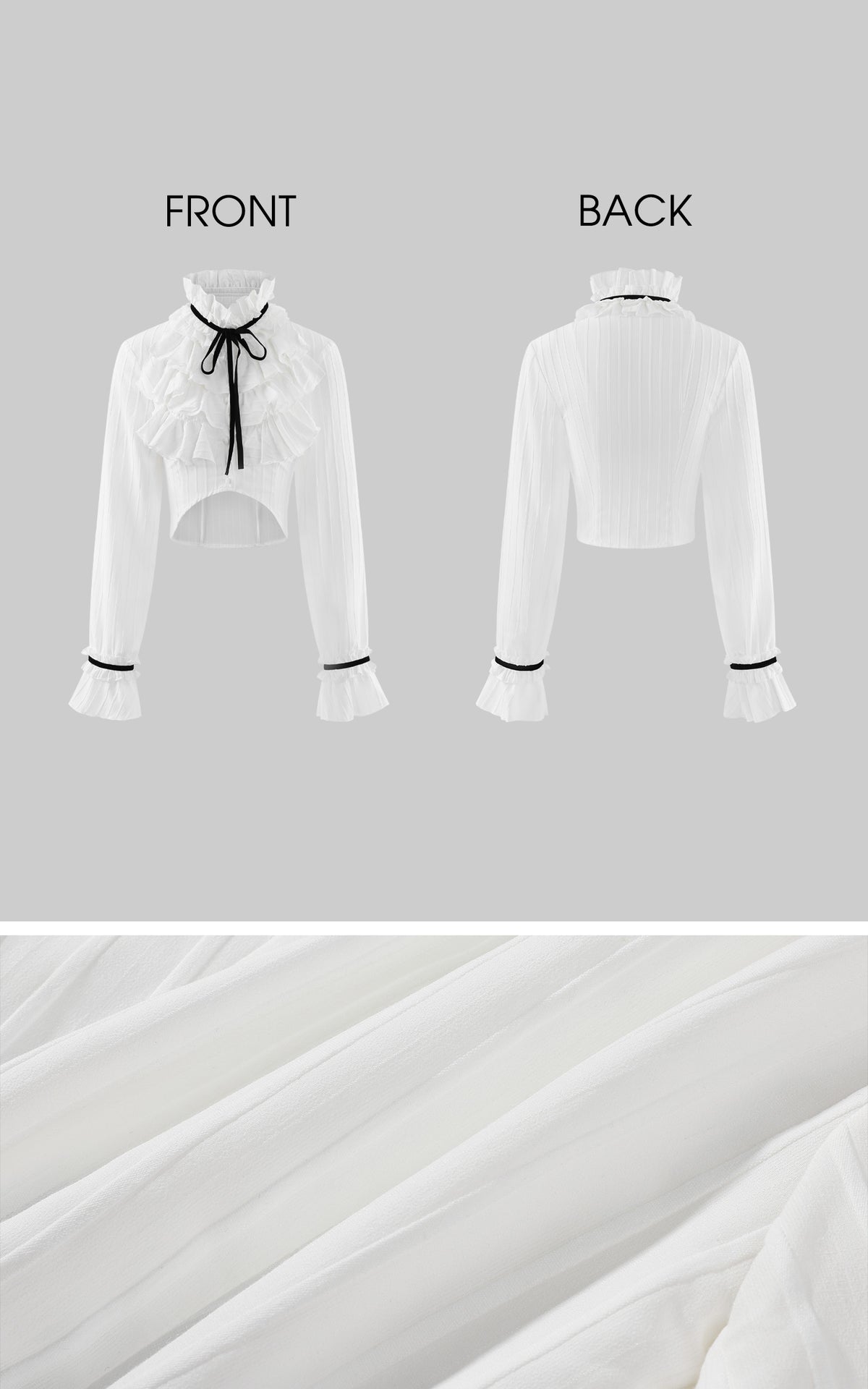 Rase le sol Ruffled High-Neck Ribbon Cropped Blouse