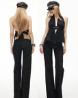 IAMXIAA Low-Rise Dark Wash Flared Denim Jeans with Clean Seam Wide Leg Fit