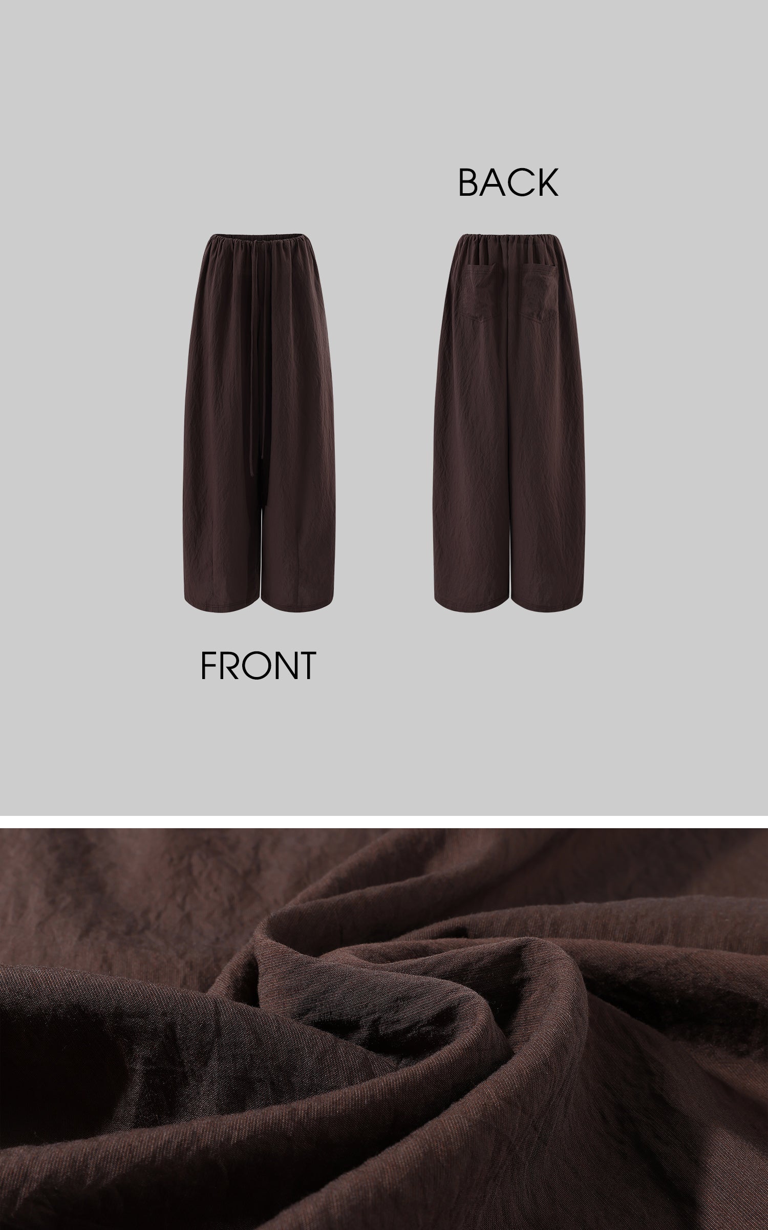 ROVENTE Brown Drawstring Wide-Leg Pants