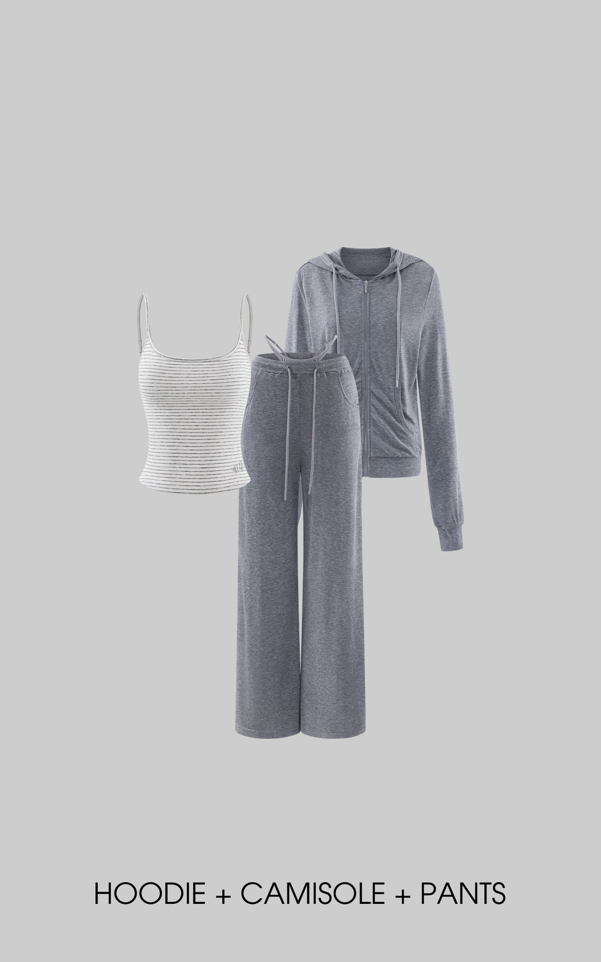 WARDEN EDGE Minimal Zip Hoodie &amp; Camisole &amp; Wide Leg Pants Three Piece Set