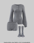 WARDEN EDGE Cable Knit Sweater & Shorts Set with Matching Leg Warmers