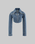 Rase le sol Cropped Denim Jacket and Sculpted Corset Top Set