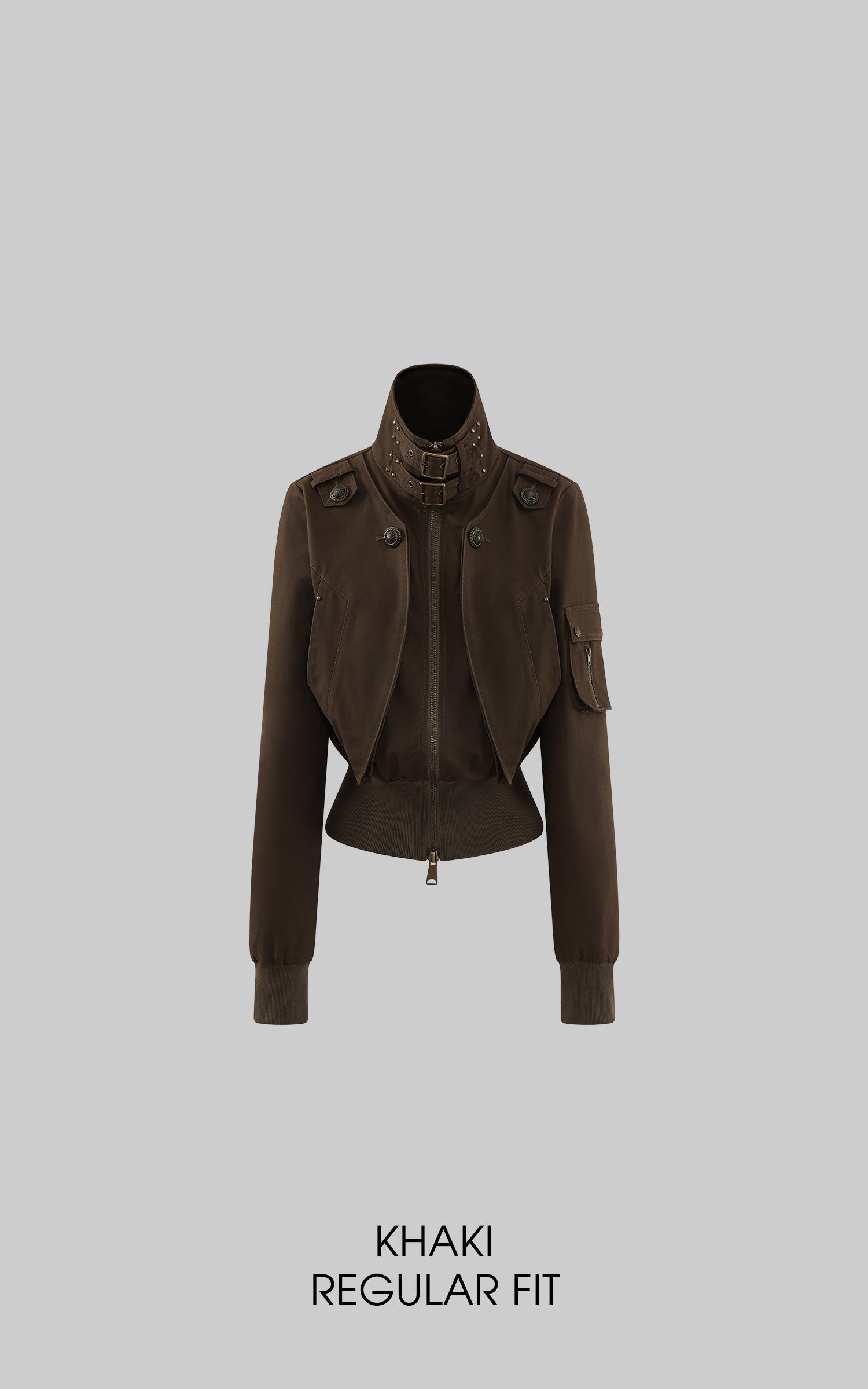 Low pixel Studded Buckle Collar Cropped Jacket