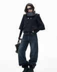 IAMXIAA Structured Shoulder Wool Double-Breasted Cropped Jacket