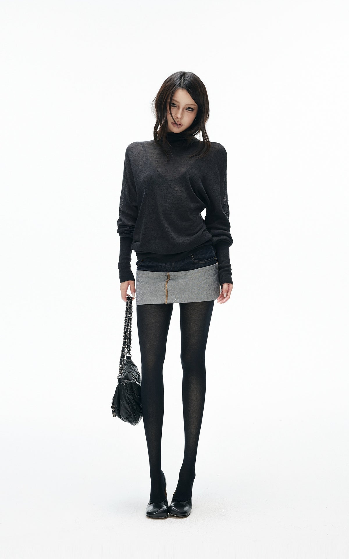 IAMXIAA Inside-Out Contrast Denim Micro Skirt