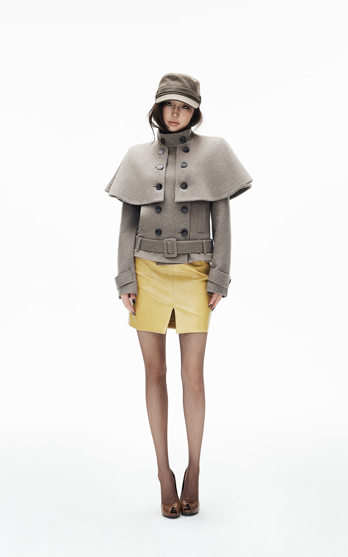 IAMXIAA Detachable Cape Double-Breasted Belted Jacket