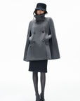 IAMXIAA Sculpted High-Neck Double-Breasted Cape Coat with Open Arm Slits