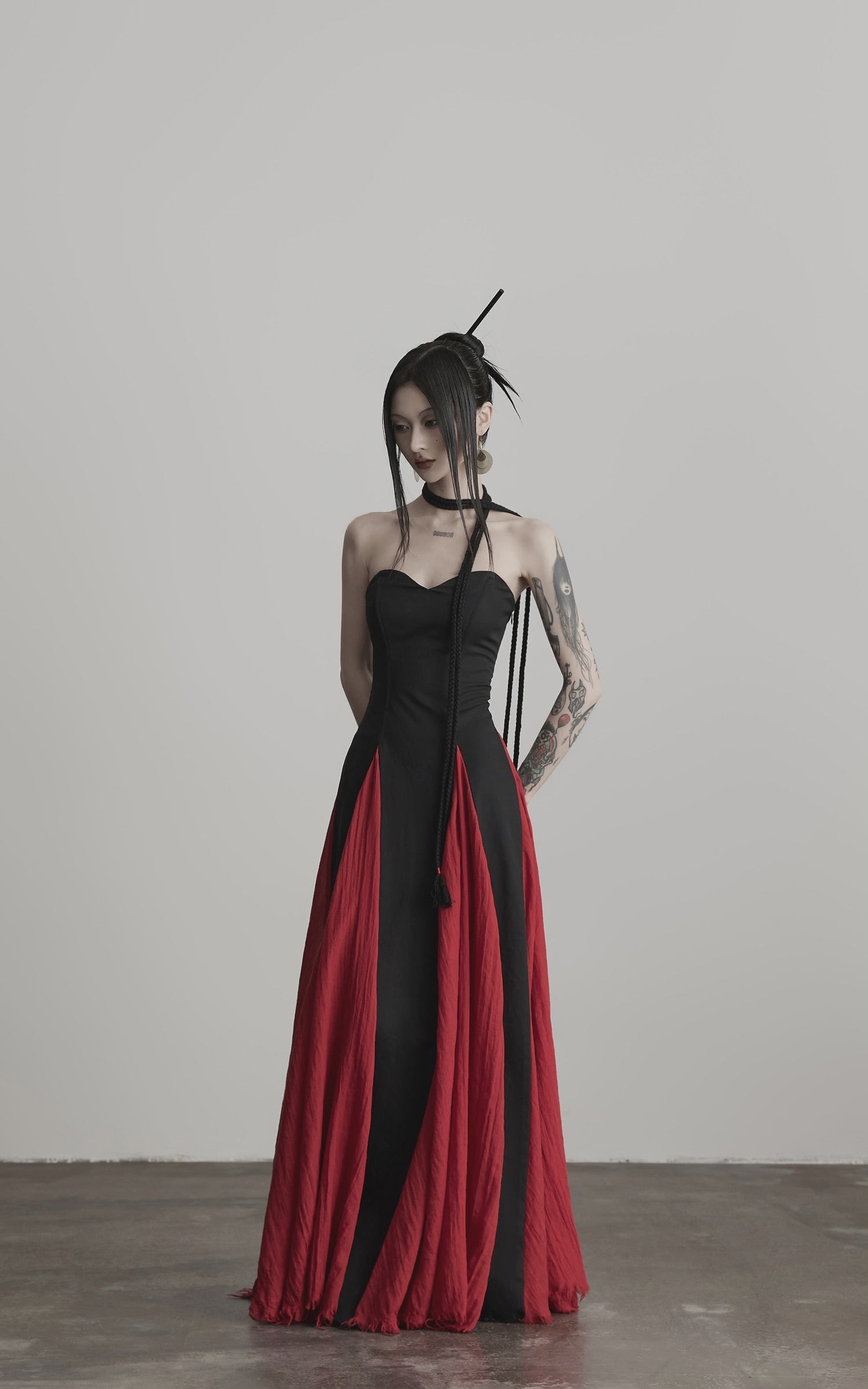 DOINDULGE Braided Strap Crushed Panel Maxi Dress with Lace-Up Back