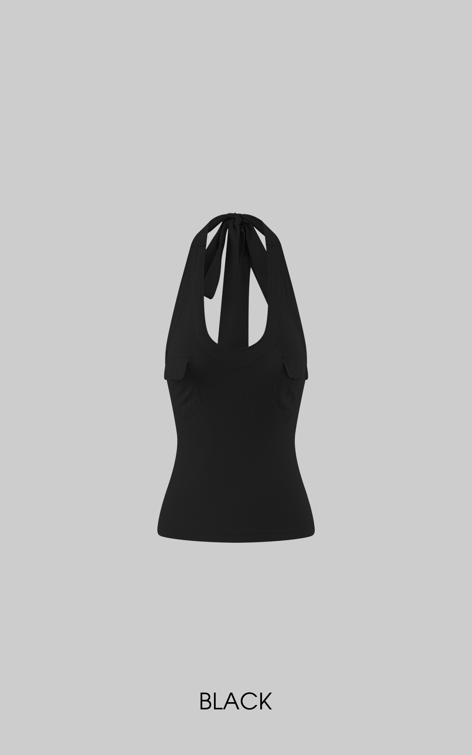 ROVENTE Khaki Halter Tie Ribbed Tank Top