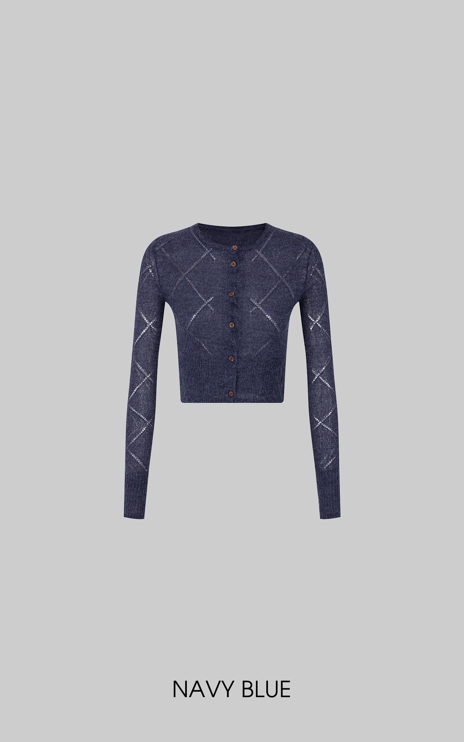 IAMXIAA Sheer Argyle Fuzzy Knit Cardigan