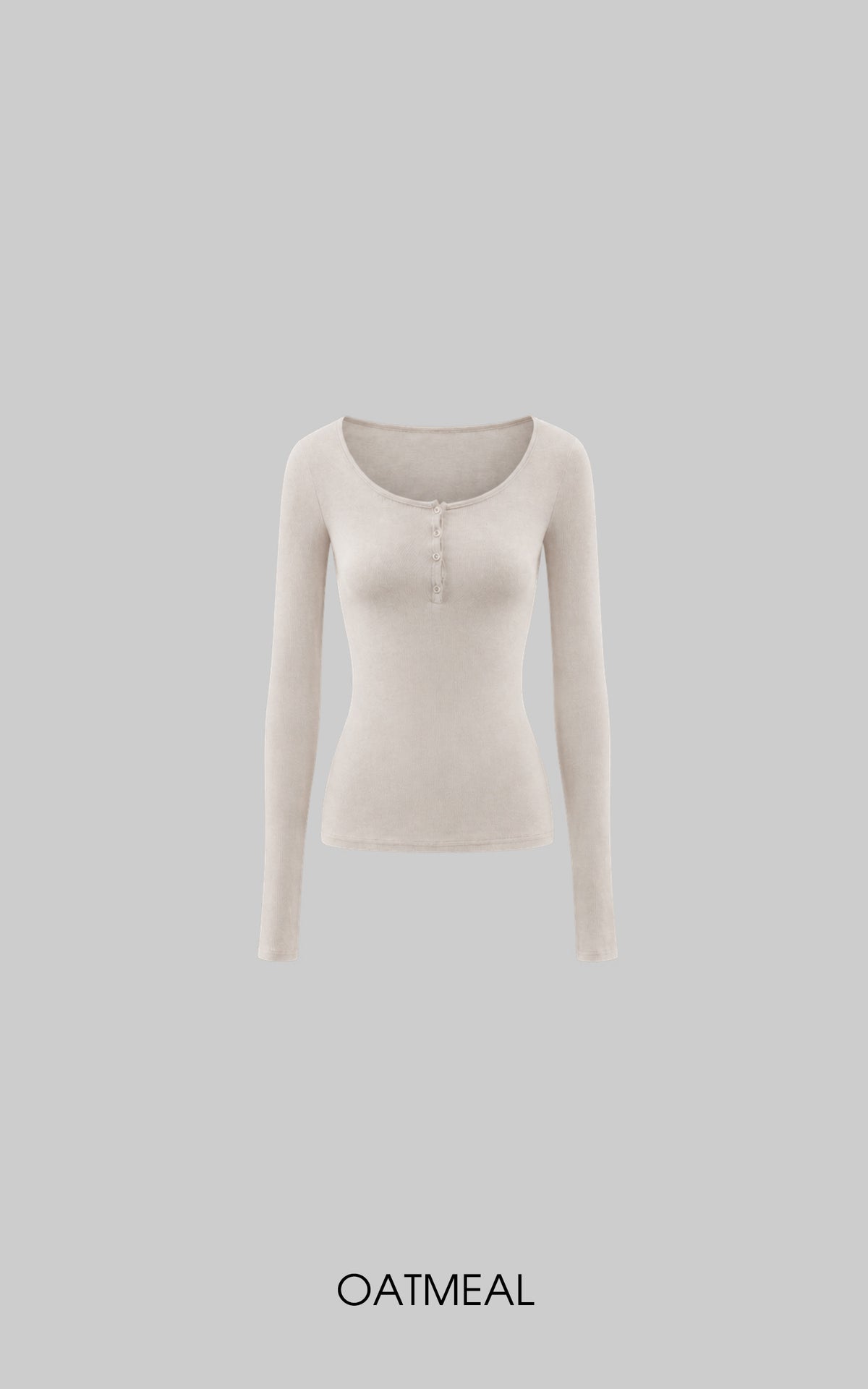 0122stepll Scoop Neck Button-Front Slim-Fit Long Sleeve T-Shirt