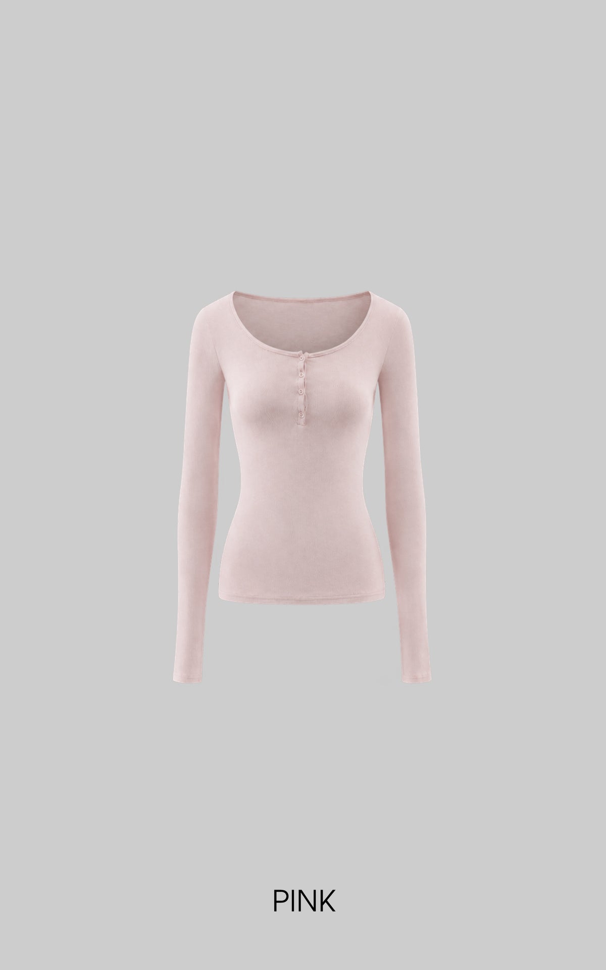 0122stepll Scoop Neck Button-Front Slim-Fit Long Sleeve T-Shirt