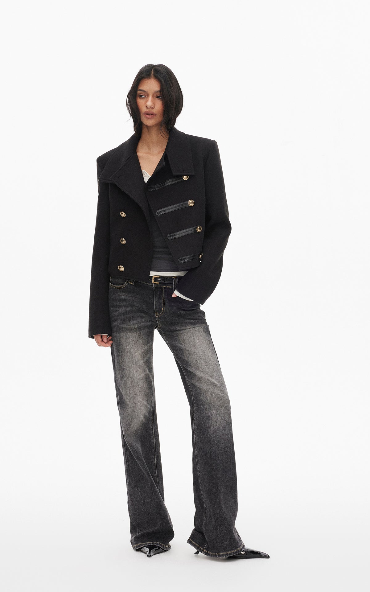 0122stepll High Collar Cropped Military Jacket