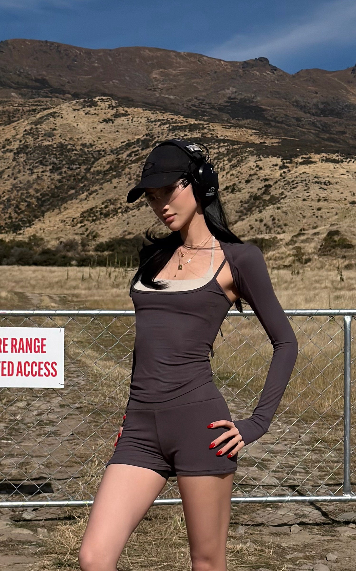 ROVENTE Layered Sculpt Long Sleeve Top &amp; Fitted Shorts Set