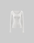 0122stepll Scoop Neck Button-Front Slim-Fit Long Sleeve T-Shirt
