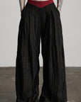 DOINDULGE Deconstructed Pinstripe Wide-Leg Pants with Contrast Waistband