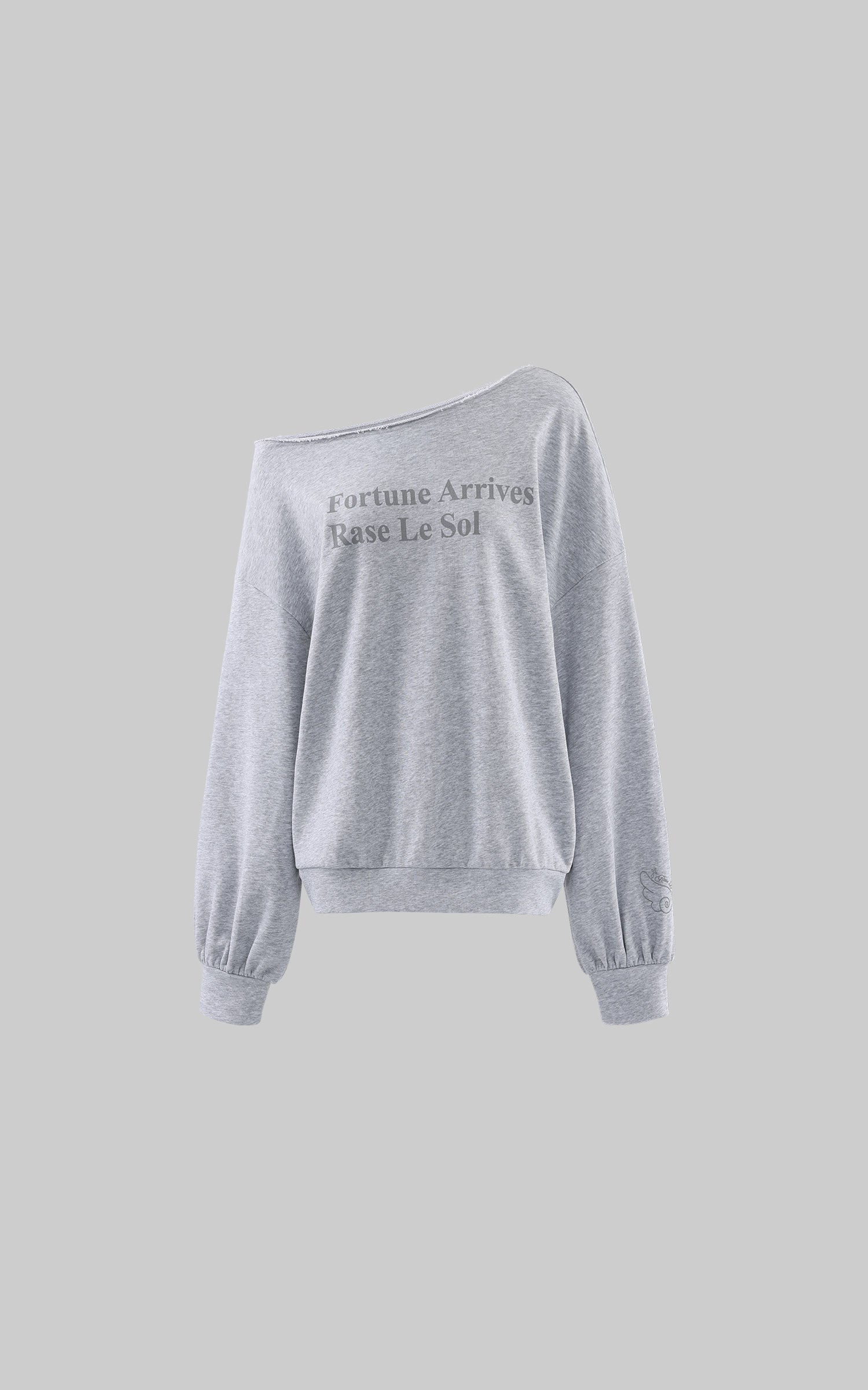 Rase le sol Fortune Arrives Raw Edge Off-Shoulder Oversized Long Sleeve Sweatshirt