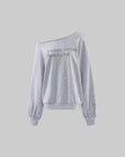 Rase le sol Fortune Arrives Raw Edge Off-Shoulder Oversized Long Sleeve Sweatshirt