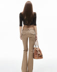 IAMXIAA Pantalon Taille Basse Coupe Slim Évasée