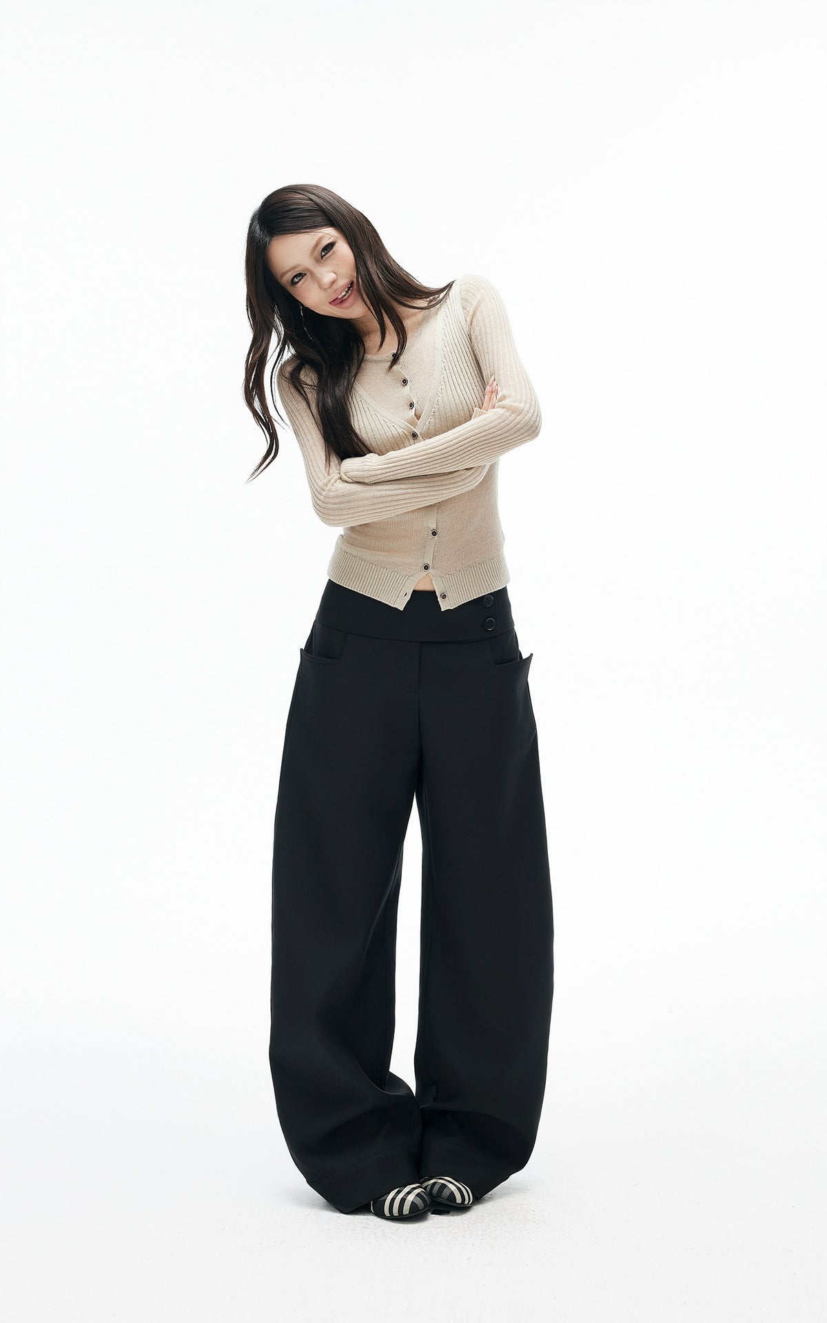 IAMXIAA Layered Sheer Ribbed Knit Cardigan