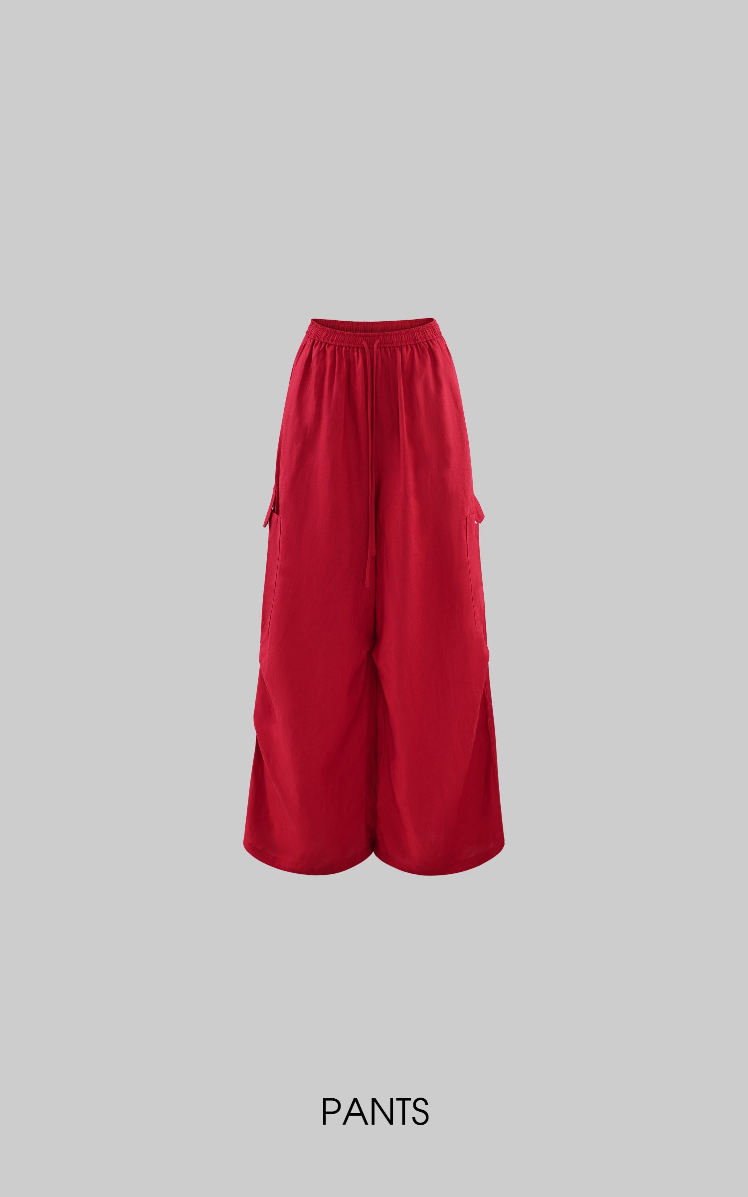 ROVENTE Pantalon cargo rouge à jambe large et cordon de serrage