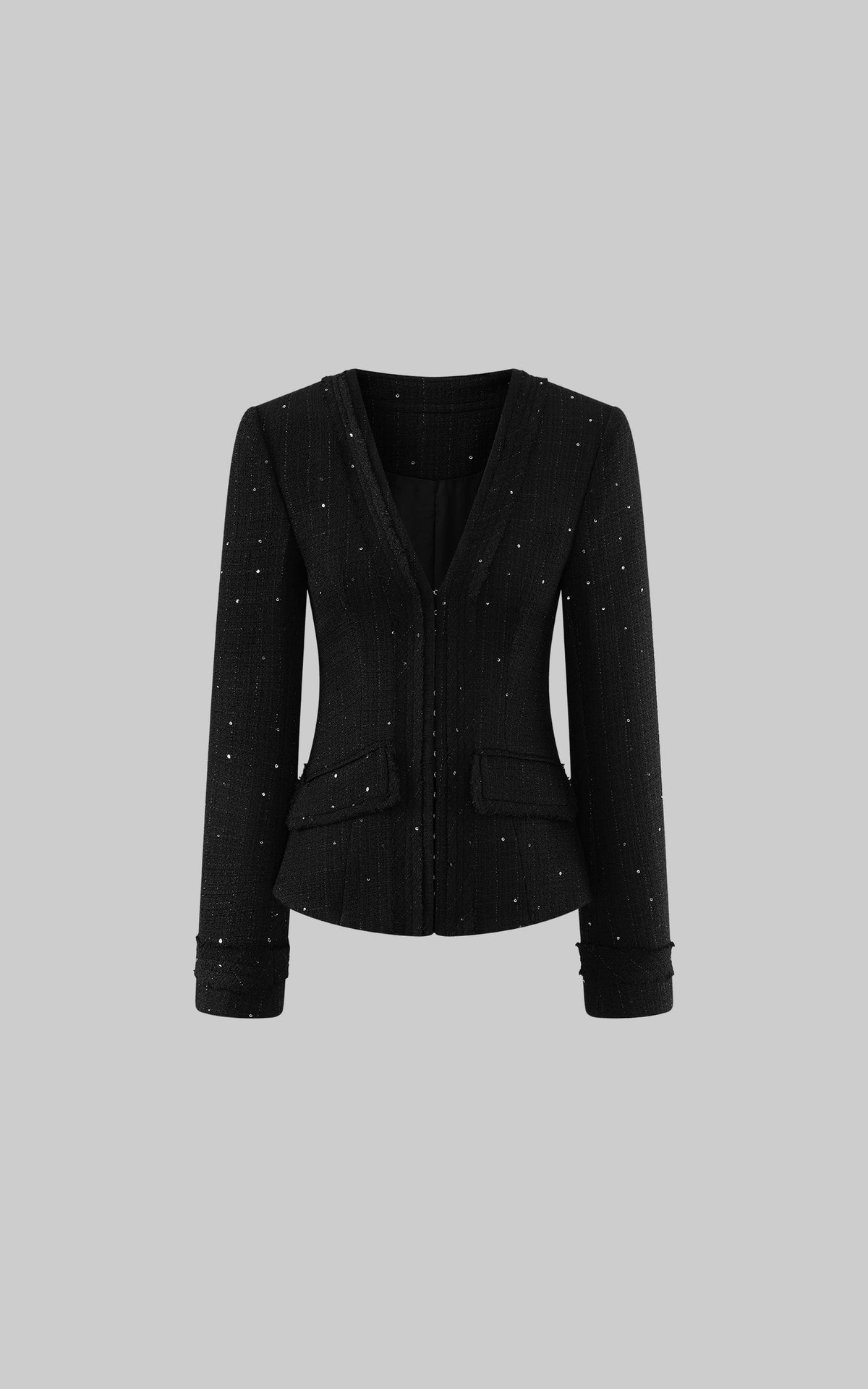 Hydrae Sequin Tweed Sculpted-Waist Deep V-Neck Tailored Fit Blazer
