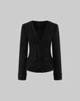 Hydrae Sequin Tweed Sculpted-Waist Deep V-Neck Tailored Fit Blazer