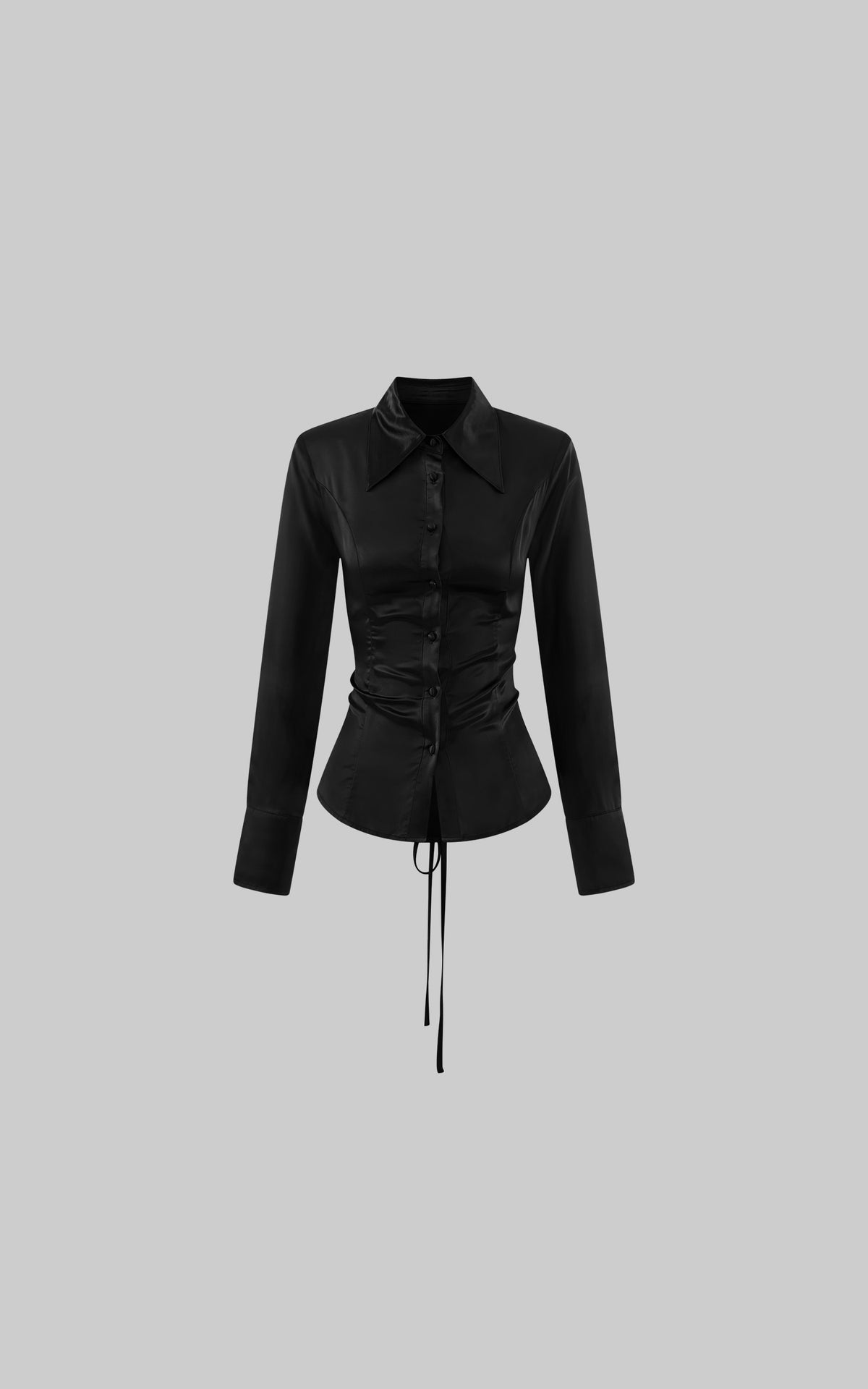 ROVENTE Black Satin Lace-Up Fitted Shirt