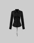 ROVENTE Black Satin Lace-Up Fitted Shirt