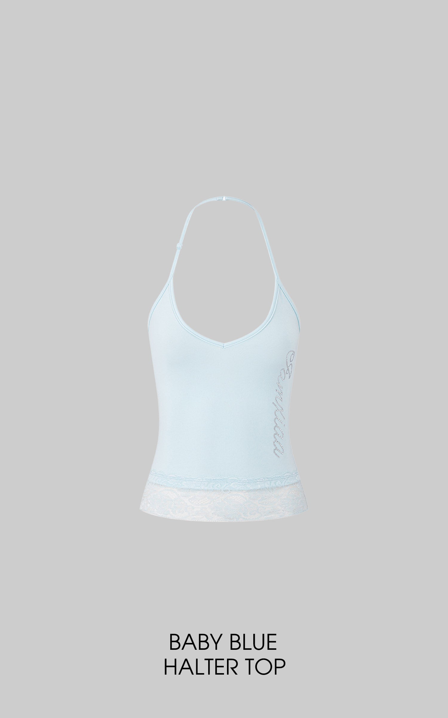 IAMXIAA Rhinestone Logo Lace Trim Halter Cami Tank Top