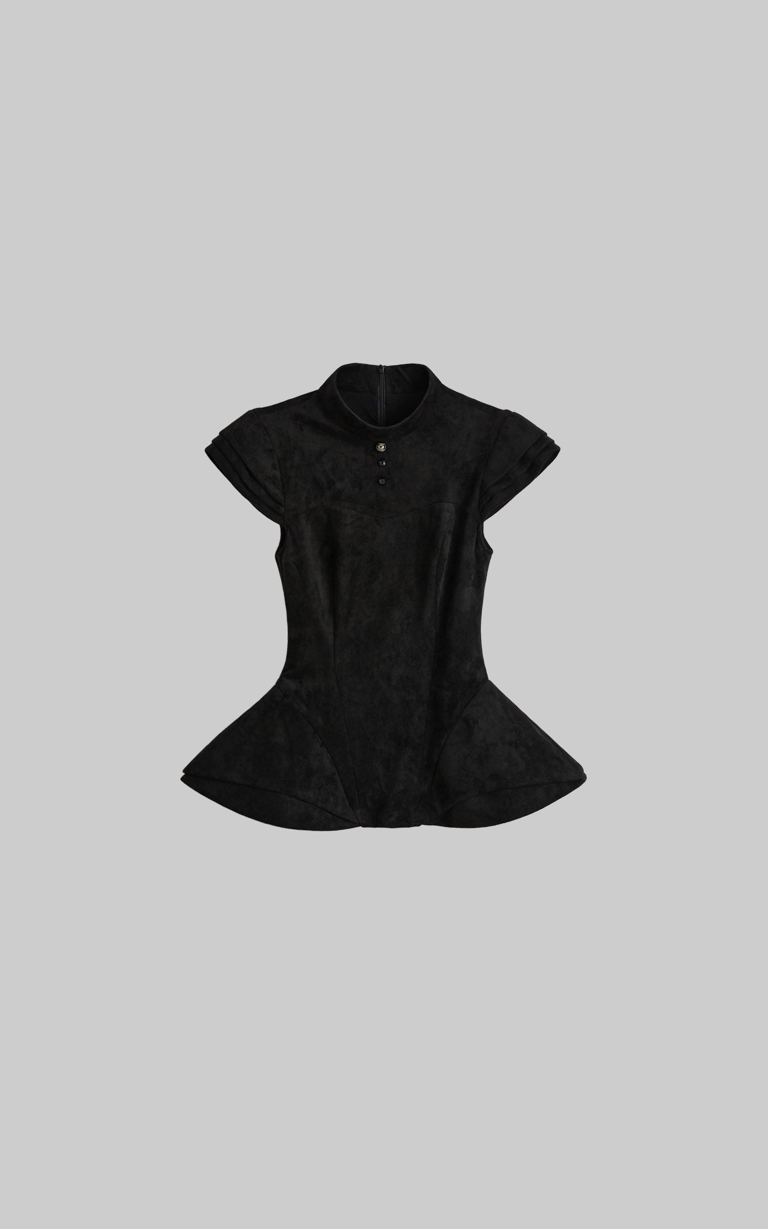 DOINDULGE Stand Collar Cap Sleeve Peplum Top