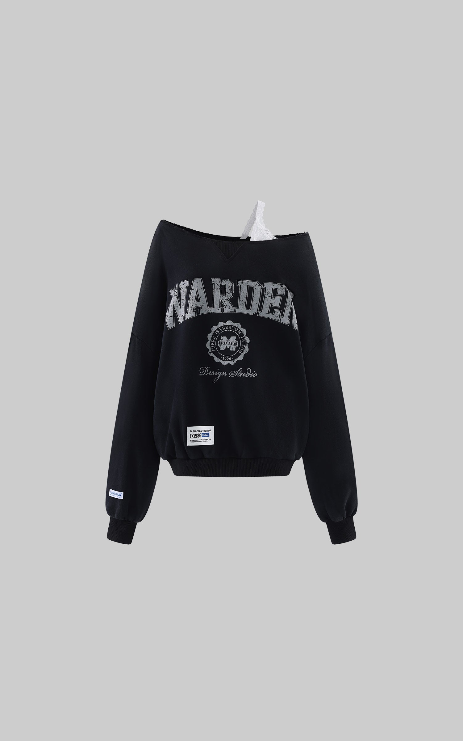 WARDEN EDGE Sweat-shirt surdimensionné à col large avec graphique universitaire usé