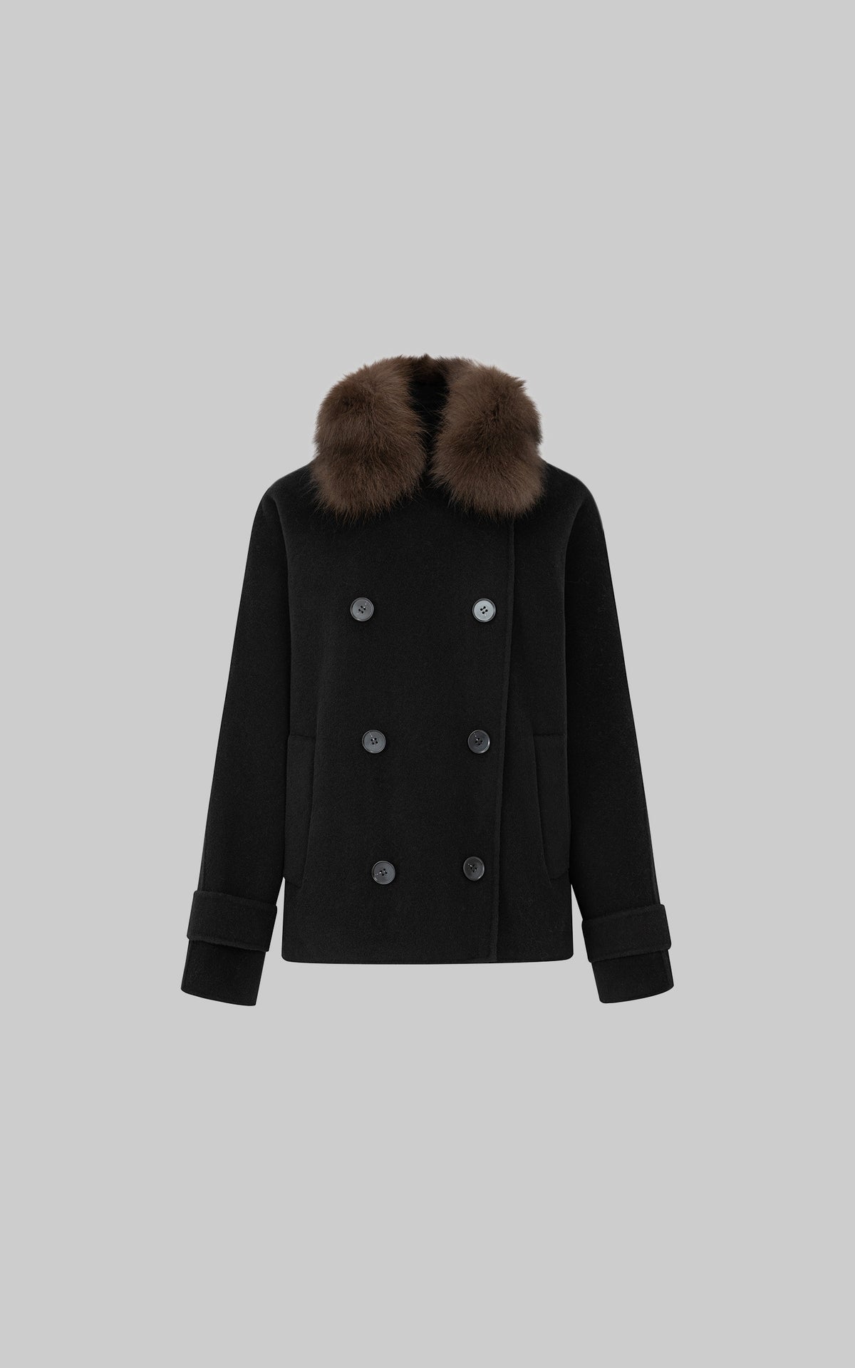 IAMXIAA Fur Collar Oversized Double-Breasted Short Coat