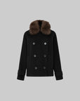 IAMXIAA Fur Collar Oversized Double-Breasted Short Coat