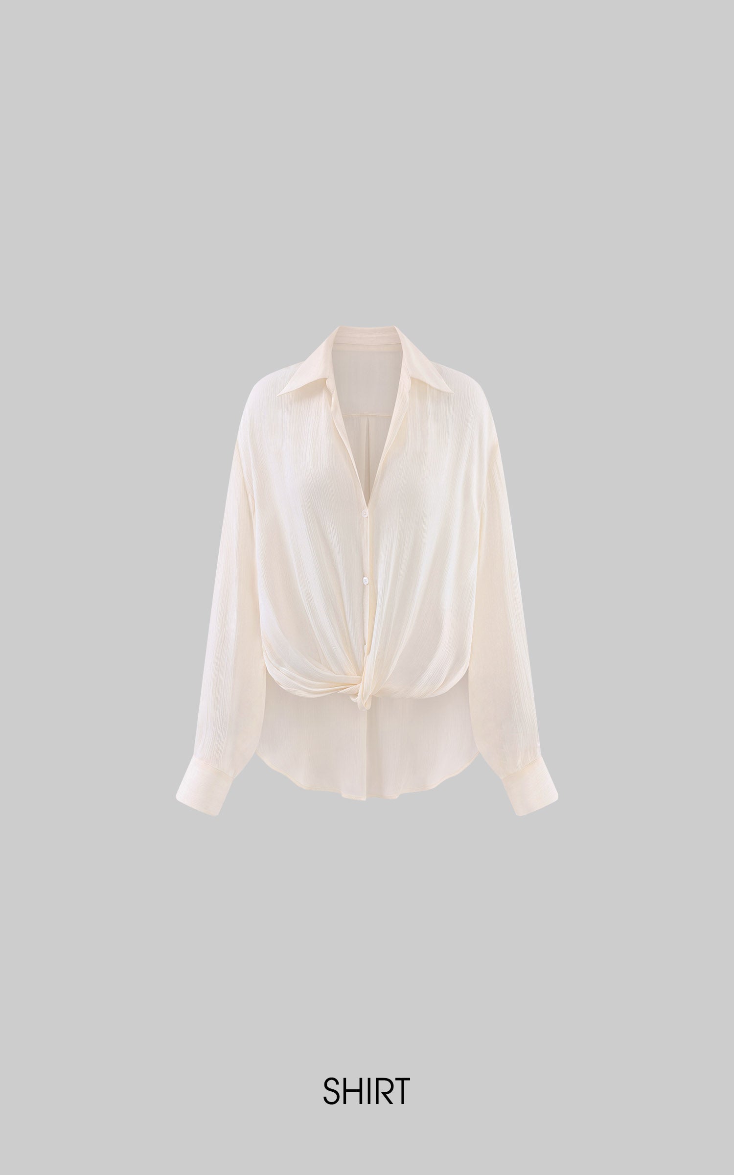 0122stepll Sheer Twisted Draped Satin Shirt