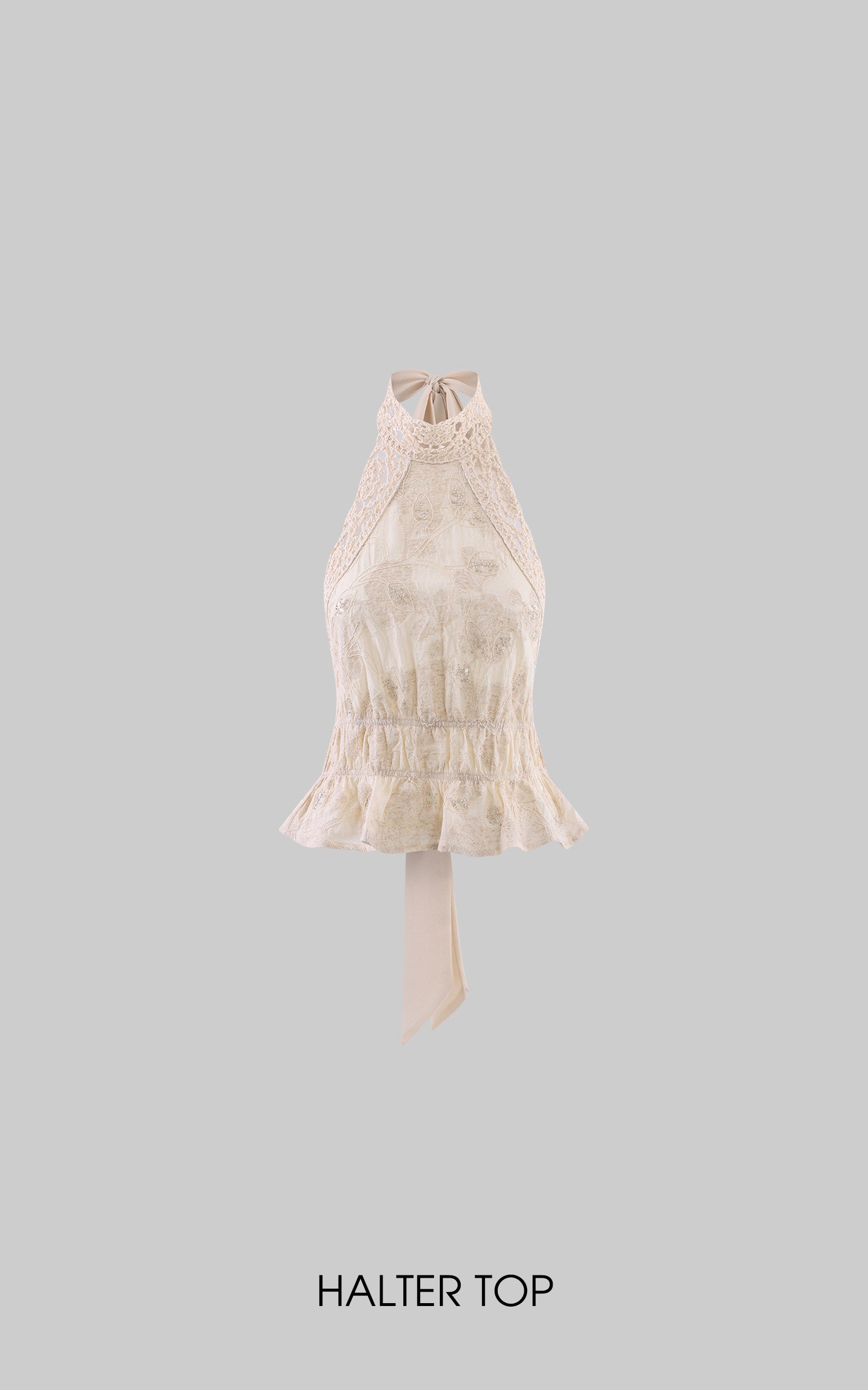 Hydrae Haut dos-nu vintage en dentelle crochetée avec lien à nouer