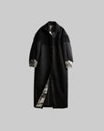 DOINDULGE Fringe-Detail Long Coat with Contrasting Patterned Lining