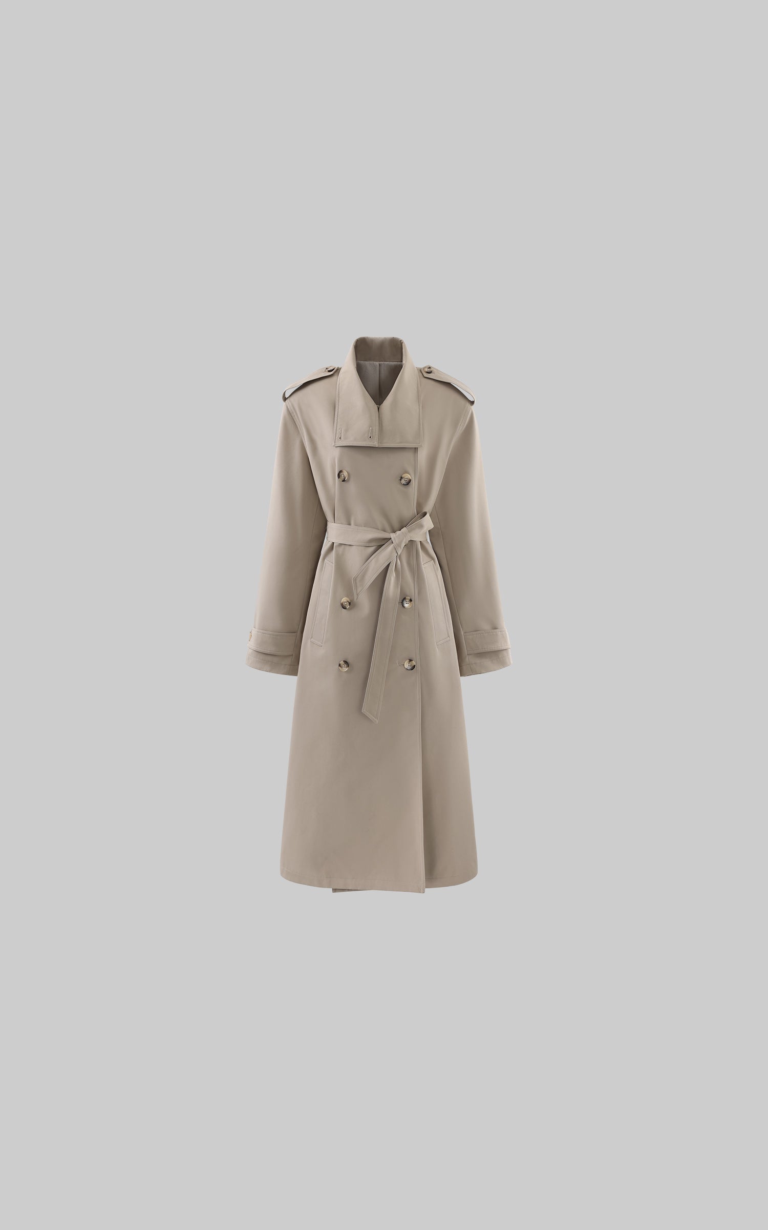 ROVENTE Sculpted Collar Belted Trench Coat