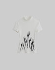 DOINDULGE Half Mock Neck Embroidered Ribbed Knit Top