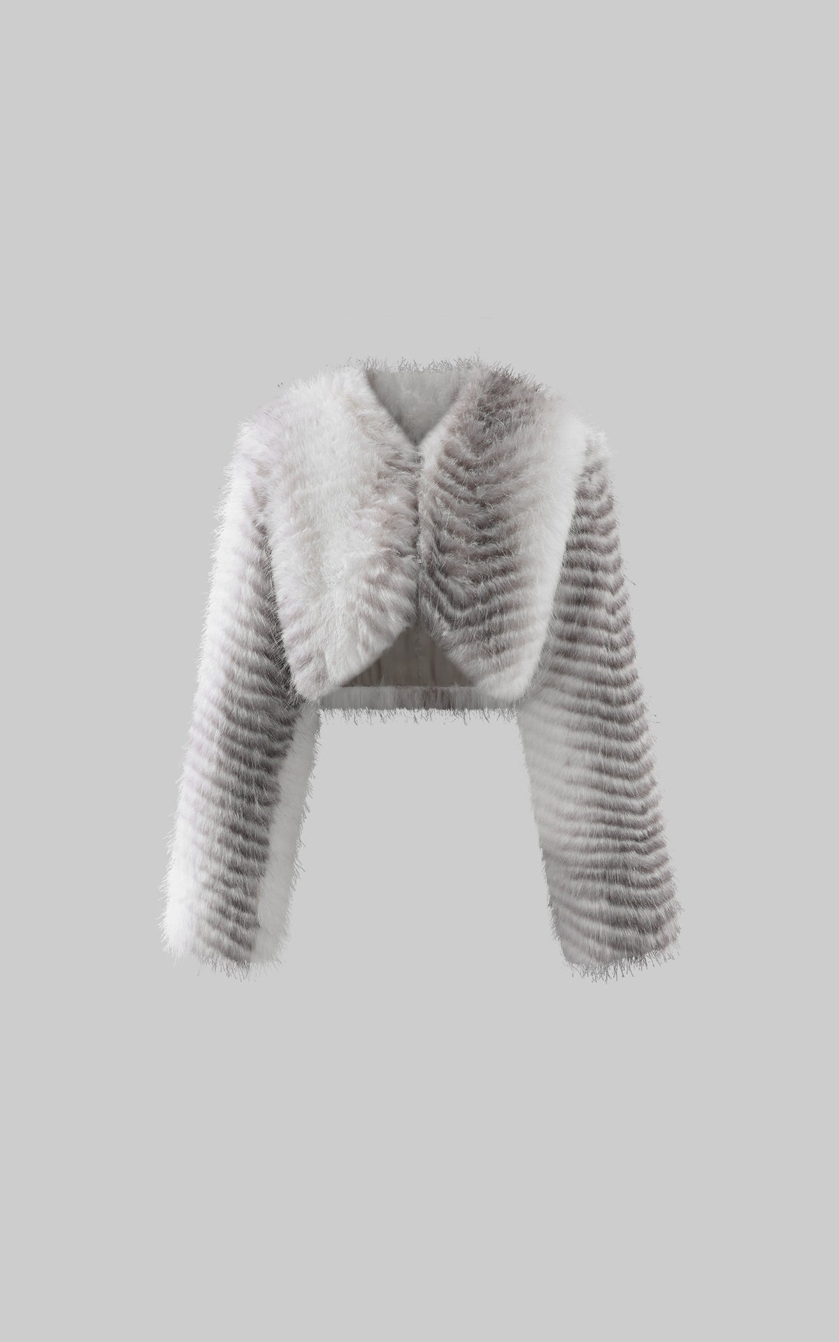ROVENTE Plush Striped Cropped Bolero Jacket with Curved Front &amp; Long Sleeves