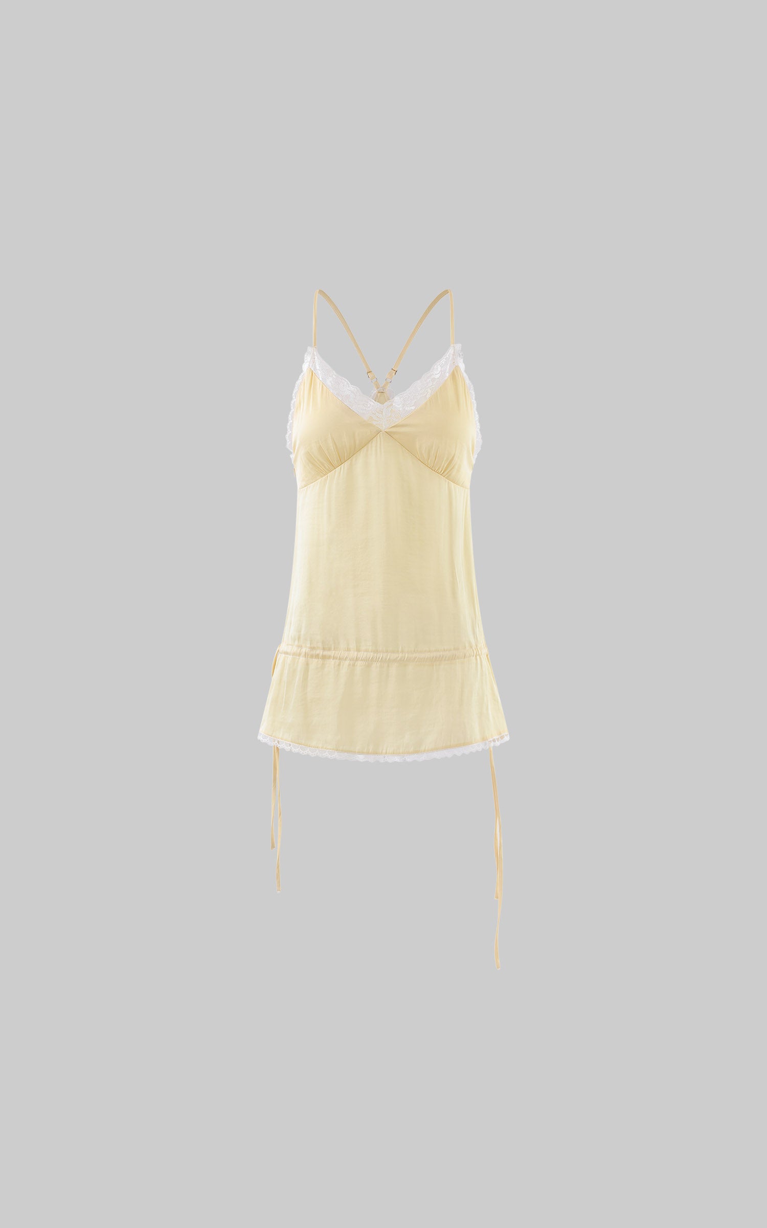 ROVENTE Lace Trim Ruched Satin Camisole Top